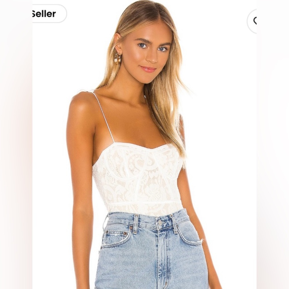Stasia Lace Bodysuit in White & Nude by Superdown